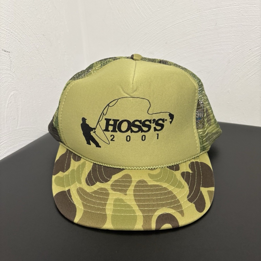 Vintage Hoss's Hat Cap Trucker Snapback Green Camo 2001‎ Bass Fishing Adjustable